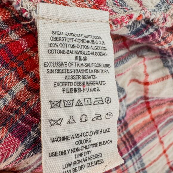 Free People Juniper Ridge Plaid Button Down Shirt w/ Raw Hem, Women's Large - Picture 8 of 15